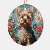 Elegante Yorkshire Terrier Portrait Roos Tuin Keramisch Ornament (Links)