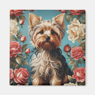 Elegante Yorkshire Terrier Portrait Roos Tuin Magneet
