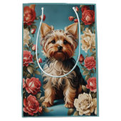Elegante Yorkshire Terrier Portrait Roos Tuin Medium Cadeauzakje (Voorkant)
