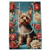 Elegante Yorkshire Terrier Portrait Roos Tuin Medium Cadeauzakje (Achterkant)