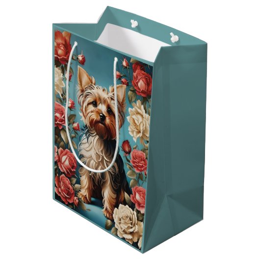Elegante Yorkshire Terrier Portrait Roos Tuin Medium Cadeauzakje (Achterkant Gekanteld)