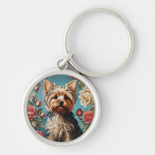 Elegante Yorkshire Terrier Portrait Roos Tuin Sleutelhanger (Voorkant)