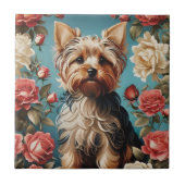Elegante Yorkshire Terrier Portrait Roos Tuin Tegeltje (Voorkant)
