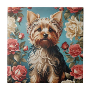 Elegante Yorkshire Terrier Portrait Roos Tuin Tegeltje