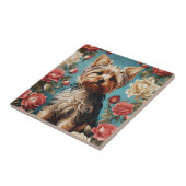 Elegante Yorkshire Terrier Portrait Roos Tuin Tegeltje (Zijkant)