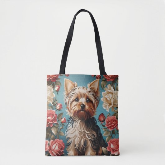 Elegante Yorkshire Terrier Portrait Roos Tuin Tote Bag (Voorkant)