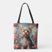 Elegante Yorkshire Terrier Portrait Roos Tuin Tote Bag (Achterkant)