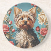 Elegante Yorkshire Terrier Portrait Roos Tuin Zandsteen Onderzetter (Voorkant)