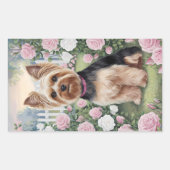 Elegante Yorkshire Terrier Rozentuin Schilderij Rechthoekige Sticker (Voorkant)