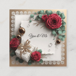 Elegante “You & Me” Gouden Cursieve Platte Wenskaa Vierkante Visitekaartje