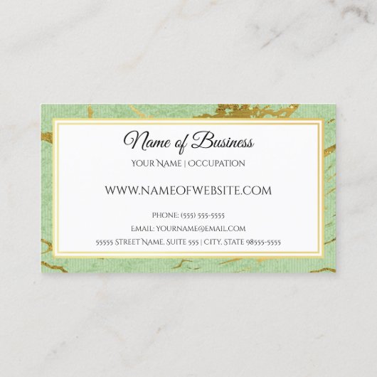 Elegante Zacht Groen en Faux Goud Marmeren Account Visitekaartje (Achterkant)