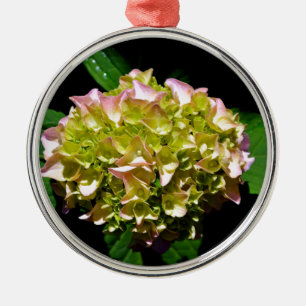 Elegante zacht groene roze groene bloemenhortensia metalen ornament