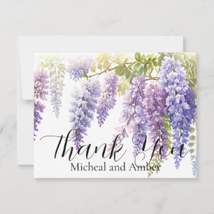 Elegante zacht paarse blauwe waterverf wisteria bedankkaart