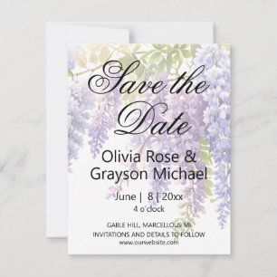 Elegante zacht paarse blauwe waterverf wisteria save the date