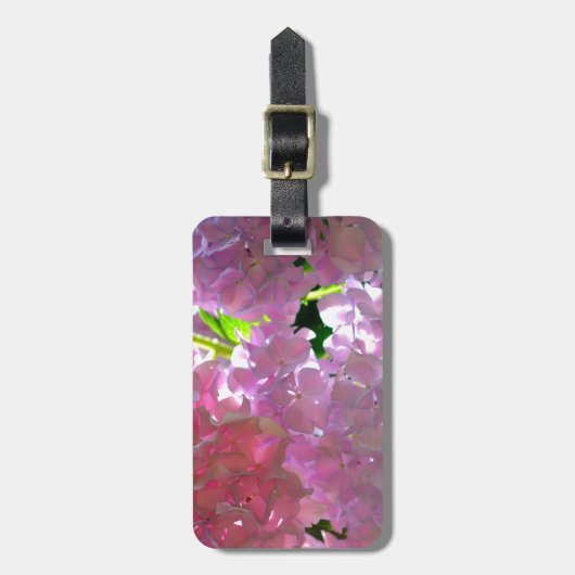 Elegante zacht roze bloemblaadjes roze hortensia's bagagelabel (Voorkant verticaal)