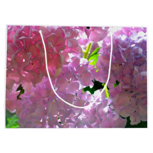 Elegante zacht roze bloemblaadjes roze hortensia's groot cadeauzakje (Achterkant)