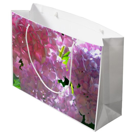 Elegante zacht roze bloemblaadjes roze hortensia's groot cadeauzakje (Achterkant Gekanteld)