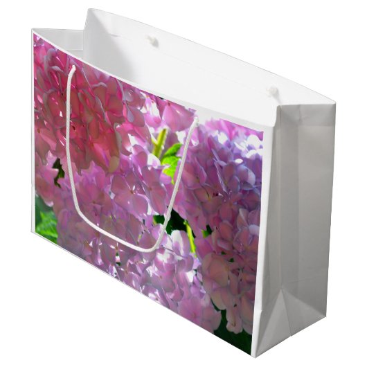 Elegante zacht roze bloemblaadjes roze hortensia's groot cadeauzakje (Voorkant Gekanteld)