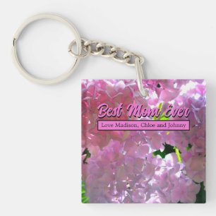 Elegante zacht roze bloemblaadjes roze hortensia's sleutelhanger