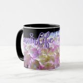 Elegante zacht roze gele bloemhortensia's mok (Voorkant links)