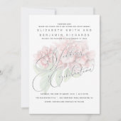 Elegante Zacht Roze Pioenbloem Typografie Huwelijk Kaart (Voorkant)