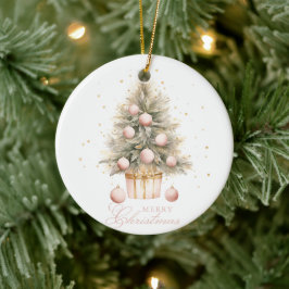 Elegante Zacht Roze Vrolijke Kerstboom Foto Keramisch Ornament
