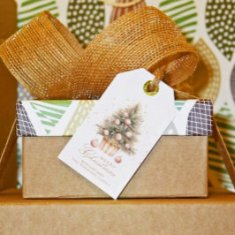 Elegante Zacht Roze Waterverf Vrolijke Kerstboom Cadeaulabel