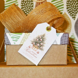 Elegante Zacht Roze Waterverf Vrolijke Kerstboom Cadeaulabel