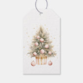 Elegante Zacht Roze Waterverf Vrolijke Kerstboom Cadeaulabel (Achterkant)