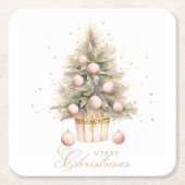 Elegante Zacht Roze Waterverf Vrolijke Kerstboom Kartonnen Onderzetters (Voorkant)