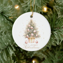 Elegante Zacht Roze Waterverf Vrolijke Kerstboom Keramisch Ornament