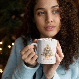 Elegante Zacht Roze Waterverf Vrolijke Kerstboom Koffiemok