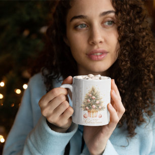 Elegante Zacht Roze Waterverf Vrolijke Kerstboom Koffiemok