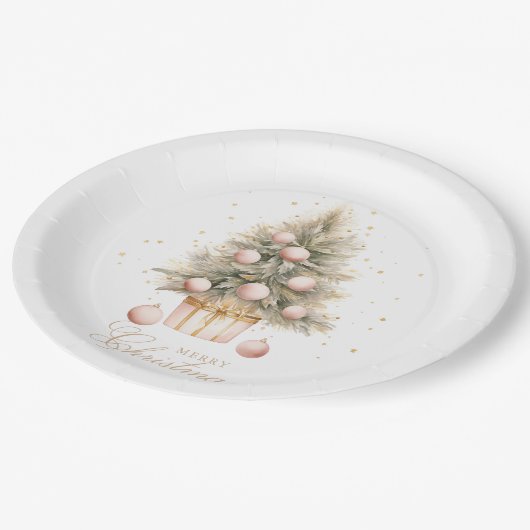 Elegante Zacht Roze Waterverf Vrolijke Kerstboom Papieren Bordje (Gekanteld)
