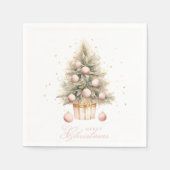 Elegante Zacht Roze Waterverf Vrolijke Kerstboom Servet (Voorkant)