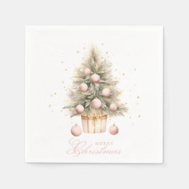 Elegante Zacht Roze Waterverf Vrolijke Kerstboom Servet