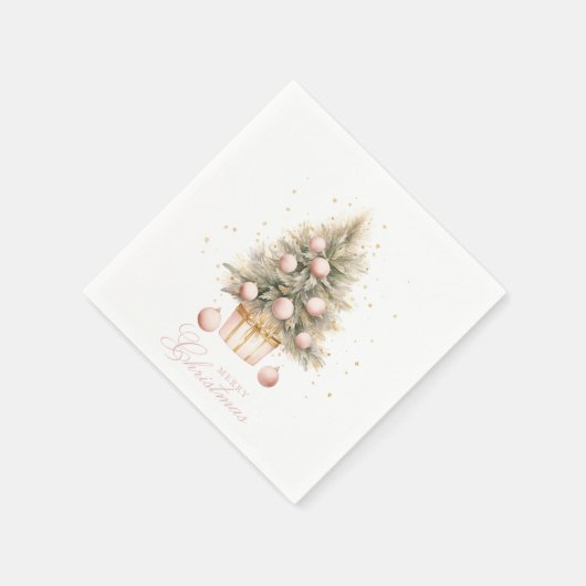 Elegante Zacht Roze Waterverf Vrolijke Kerstboom Servet (Hoek)