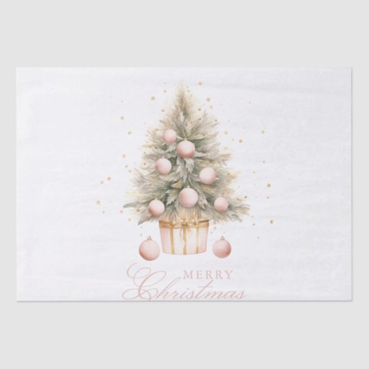 Elegante Zacht Roze Waterverf Vrolijke Kerstboom Tissuepapier (Voorkant)