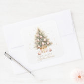 Elegante Zacht Roze Waterverf Vrolijke Kerstboom Vierkante Sticker (Envelop)