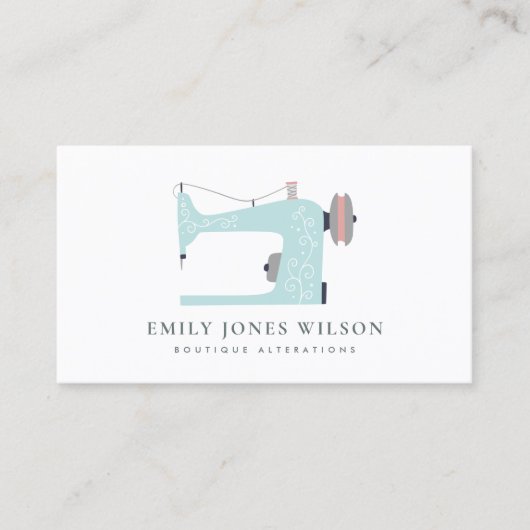 ELEGANTE ZACHTE AQUA BLAUWE ROZE NAAIMACHINE OP MA VISITEKAARTJE (Voorkant)