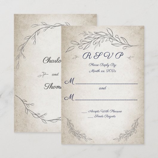Elegante zachte bladeren Huwelijks RSVP kaart (Voorkant / Achterkant)