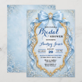 Elegante zachte blauwe gejuwelen bruidsborrel kaart