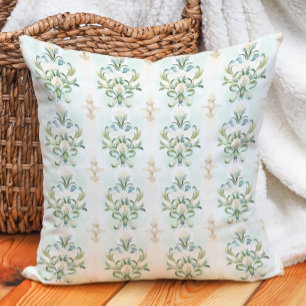 Elegante zachte blauwe salie ivoor vintage damast  kussen