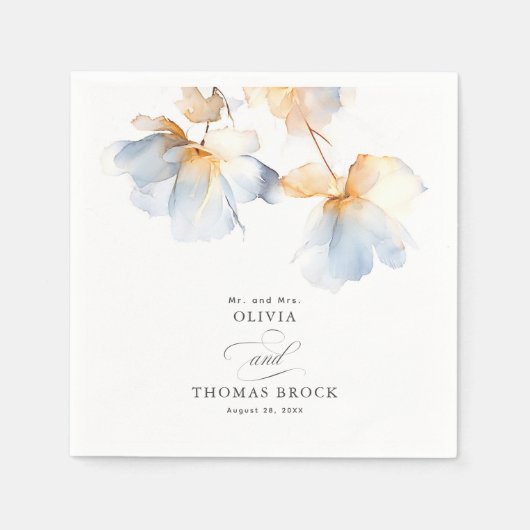 Elegante zachte bloemen stoffige blauwe bruiloft servet (Voorkant)