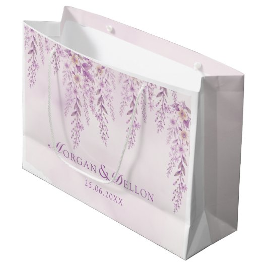 Elegante zachte blos lavendel bloemige bruiloft groot cadeauzakje (Voorkant Gekanteld)