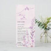 Elegante zachte blos lavendel bloemige bruiloft  menu (Staand voorkant)