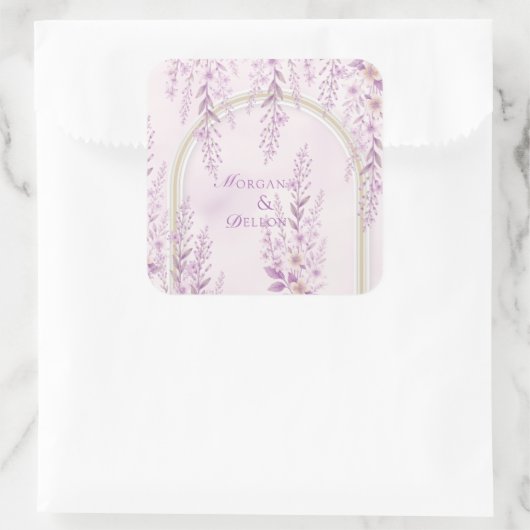 Elegante zachte blos lavendel bruiloft vierkante sticker (Tas)