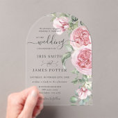 Elegante zachte blos roze bloemengroen bruiloft acryl uitnodigingen (Insitu (Draagbaar))