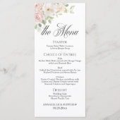 Elegante zachte blosende rozen 4x9'' trouwmenu menu (Voorkant)