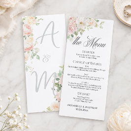 Elegante zachte blosende rozen 4x9'' trouwmenu menu